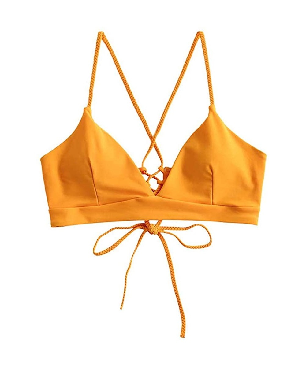 Women's Summer Swimsuits Top Molded Cup Push Up Triangle Bikini Top Bathing Suits - Orange - CS19CIWG88D $10.32-Bottoms