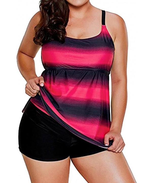 Women Plus Size Tankini Swimsuit Crisscross Halter Top Bathing Suit - Red - CN18D4N6CD7 $20.48-Tankinis