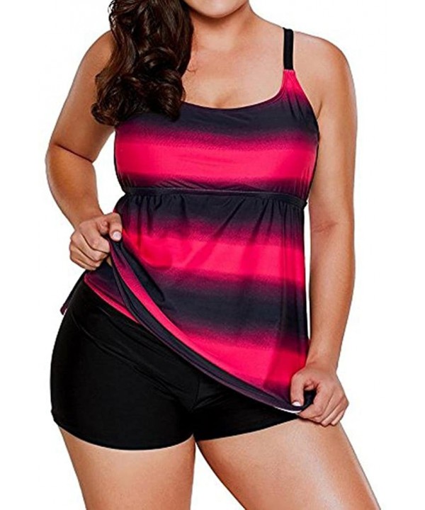 Women Plus Size Tankini Swimsuit Crisscross Halter Top Bathing Suit - Red - CN18D4N6CD7 $20.48-Tankinis