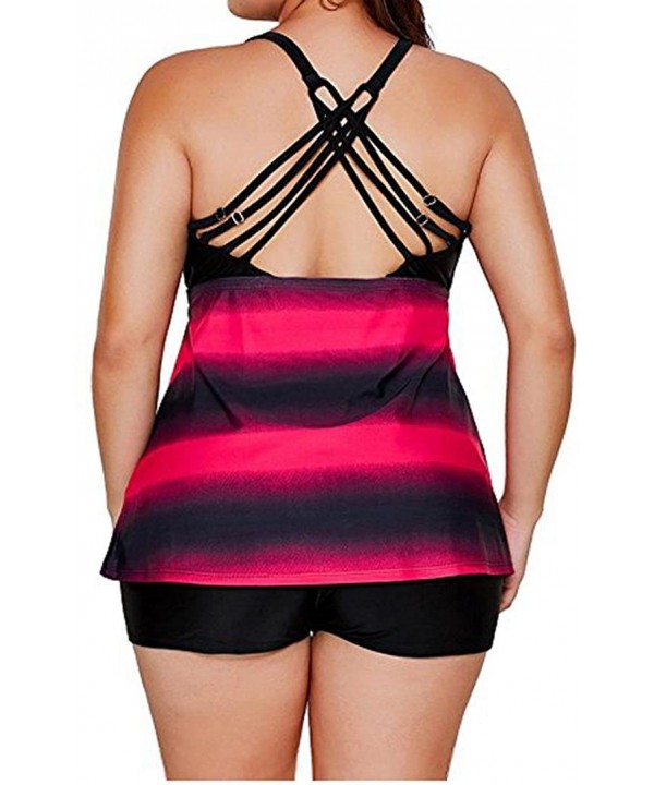 Women Plus Size Tankini Swimsuit Crisscross Halter Top Bathing Suit - Red - CN18D4N6CD7 $20.48-Tankinis