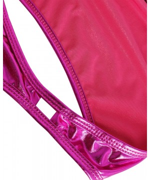 Womens Sleeveless High Cut Patent Leather Thong Gymnastics Leotard - Rose - C118O3LHSCN $18.50-Racing