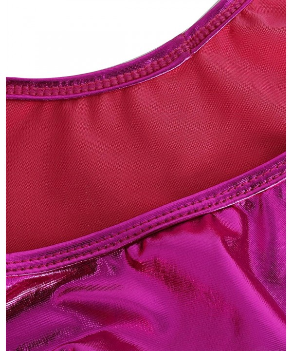 Womens Sleeveless High Cut Patent Leather Thong Gymnastics Leotard - Rose - C118O3LHSCN $18.50-Racing