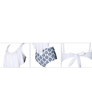 Women Ruffled Flounce Top Bathing Suits High Waisted Bikini Swimsuits - White - C518OX5CSGW $22.80-Sets