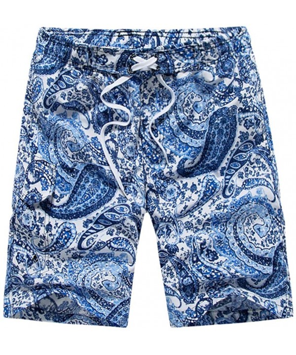 Mens Swim Shorts-Summer Fashion Ethnic Style Printed Drawstring Beach Trunks - Blue - CD18ORIE4TG $14.10-Board Shorts