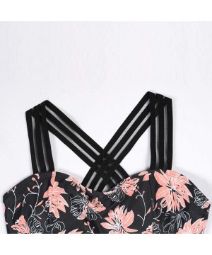 Women's Swimsuit Two Piece Ruffled Tank Top High Waist Bottoms Bathing Suit - Black & Flower - CB1908W47IH $20.84-Bottoms