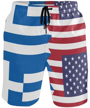 Men's Quick Dry Swim Trunks with Pockets Beach Board Shorts Bathing Suits - Greece Usa Flag - CJ195W3QOAS $20.02-Board Shorts