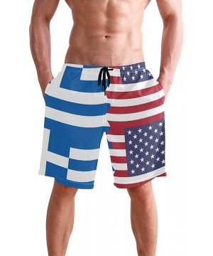 Men's Quick Dry Swim Trunks with Pockets Beach Board Shorts Bathing Suits - Greece Usa Flag - CJ195W3QOAS $20.02-Board Shorts