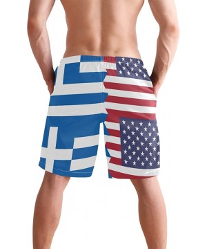 Men's Quick Dry Swim Trunks with Pockets Beach Board Shorts Bathing Suits - Greece Usa Flag - CJ195W3QOAS $20.02-Board Shorts