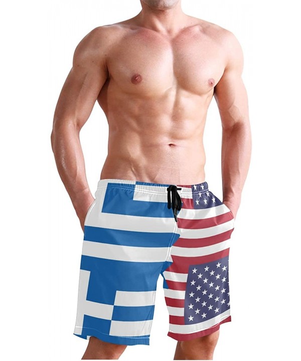 Men's Quick Dry Swim Trunks with Pockets Beach Board Shorts Bathing Suits - Greece Usa Flag - CJ195W3QOAS $20.02-Board Shorts