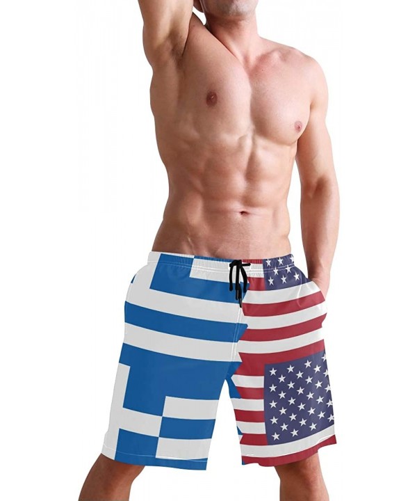 Men's Quick Dry Swim Trunks with Pockets Beach Board Shorts Bathing Suits - Greece Usa Flag - CJ195W3QOAS $20.02-Board Shorts