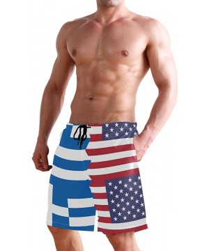 Men's Quick Dry Swim Trunks with Pockets Beach Board Shorts Bathing Suits - Greece Usa Flag - CJ195W3QOAS $20.02-Board Shorts