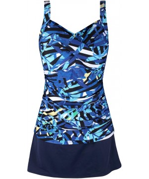 Women's Plus Size Swimwear Floral Tankini Set Ruched Modest Two Piece Skirt Swimsuit - Blueleaf - C118XSKAG0O $31.81-Racing