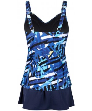 Women's Plus Size Swimwear Floral Tankini Set Ruched Modest Two Piece Skirt Swimsuit - Blueleaf - C118XSKAG0O $31.81-Racing