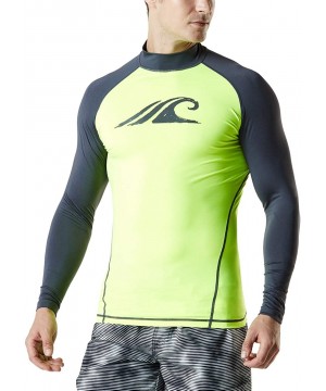 Men's UPF 50+ Long Sleeve Rash Guard- UV/SPF Quick Dry Swim Shirt- Water Surf Swimming Shirts - Print(msr12) - Neon Yellow & ...