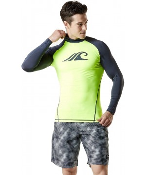 Men's UPF 50+ Long Sleeve Rash Guard- UV/SPF Quick Dry Swim Shirt- Water Surf Swimming Shirts - Print(msr12) - Neon Yellow & ...