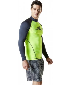 Men's UPF 50+ Long Sleeve Rash Guard- UV/SPF Quick Dry Swim Shirt- Water Surf Swimming Shirts - Print(msr12) - Neon Yellow & ...