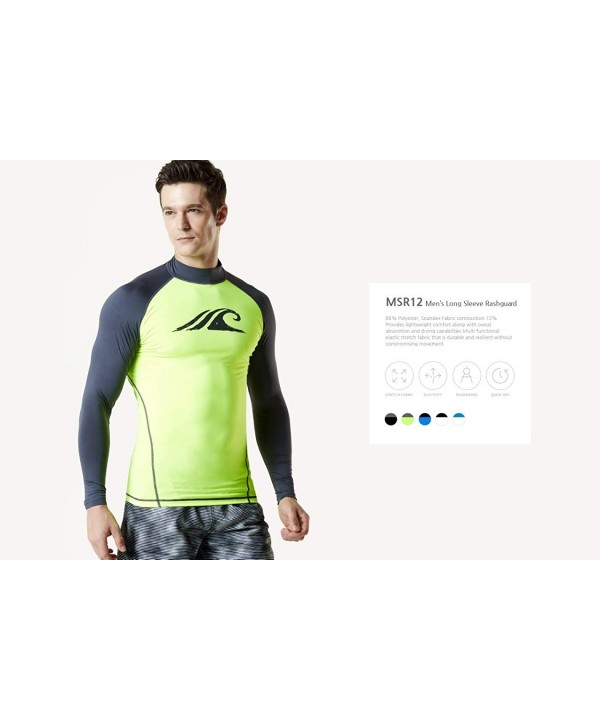 Men's UPF 50+ Long Sleeve Rash Guard- UV/SPF Quick Dry Swim Shirt- Water Surf Swimming Shirts - Print(msr12) - Neon Yellow & ...