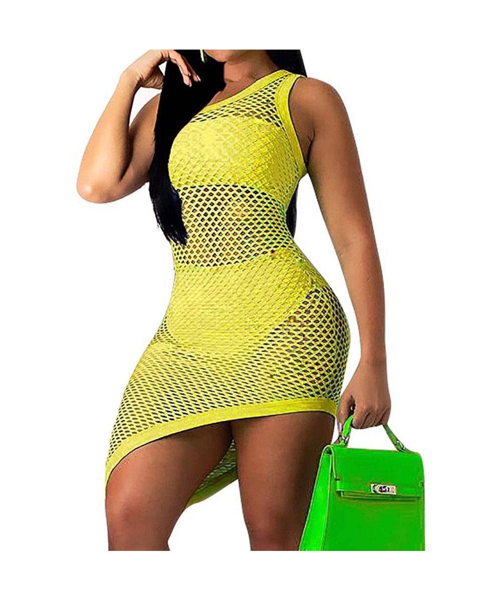 Women's Sexy Swimwear Beach Dresses Mesh Cover Up See Through 3 Piece Outfits Clubwear - Yellow - C918SN3XH5K $18.94-Cover-Ups