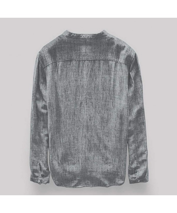 Mens Autumn Winter Button Casual Linen and Cotton Long Sleeve Top Blouse - Gray - CY18WO029EY $19.84-Rash Guards