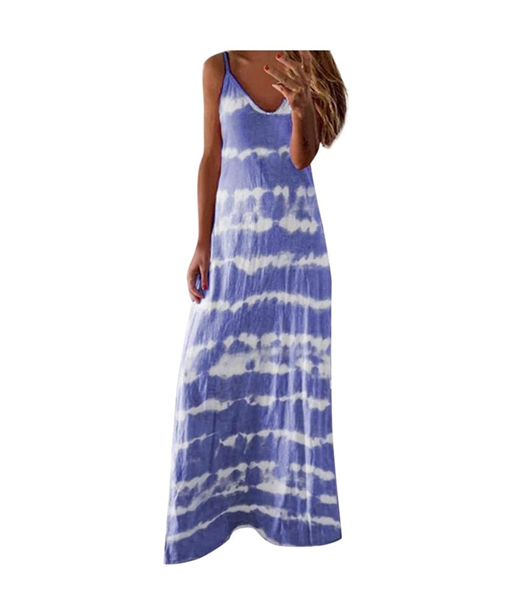 Women Summer Sleeveless Tie Dye Tank Top Dress Casual Loose Swing Midi Dress Beach Cover Up Dress Bohemian Sundress - Z3-blue...