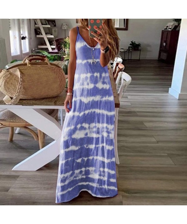 Women Summer Sleeveless Tie Dye Tank Top Dress Casual Loose Swing Midi Dress Beach Cover Up Dress Bohemian Sundress - Z3-blue...