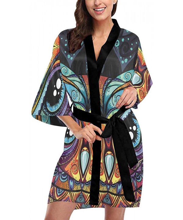 Custom Tribal Owl Floral Women Kimono Robes Beach Cover Up for Parties Wedding (XS-2XL) - Multi 1 - C2194UE4TMQ $38.47-Cover-Ups