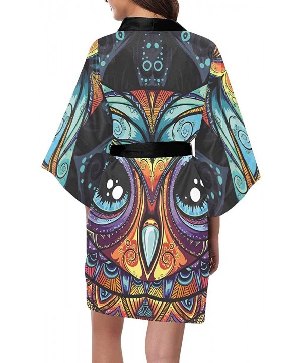 Custom Tribal Owl Floral Women Kimono Robes Beach Cover Up for Parties Wedding (XS-2XL) - Multi 1 - C2194UE4TMQ $38.47-Cover-Ups