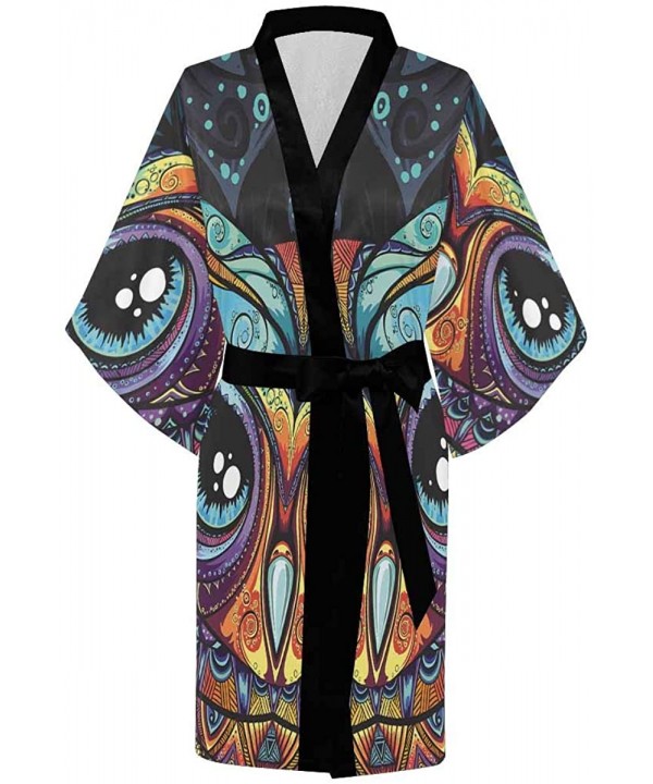 Custom Tribal Owl Floral Women Kimono Robes Beach Cover Up for Parties Wedding (XS-2XL) - Multi 1 - C2194UE4TMQ $38.47-Cover-Ups