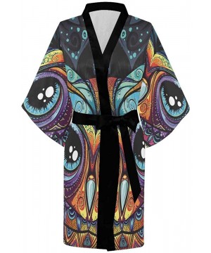 Custom Tribal Owl Floral Women Kimono Robes Beach Cover Up for Parties Wedding (XS-2XL) - Multi 1 - C2194UE4TMQ $38.47-Cover-Ups