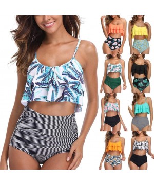 Women Two Piece Bikini Set Print Hight Waist Bandage Push-Up Swimwear Beachwear Swimsuit - A-orange - CE194GTW2H5 $13.96-Tank...