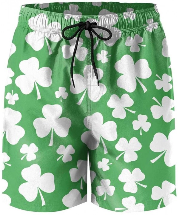 Men's St Patricks Shamrock Swim Trunks Casual Beach Shorts Retro Board Shorts - White - CD18O9WRRZI $28.50-Board Shorts