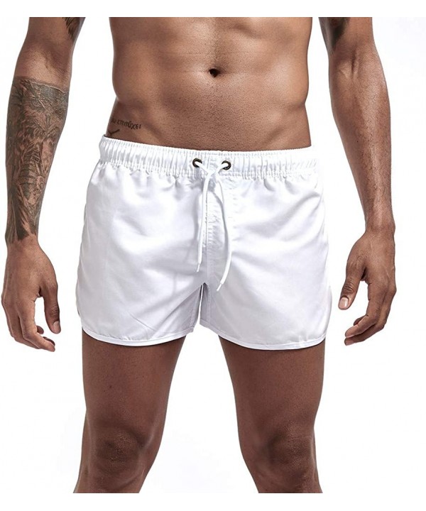 Mens Swim Trunks Beach Short Length Elastic Waist Mens Board Shorts Drawstring - White - CF196UNO5C8 $13.45-Board Shorts