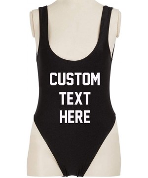 Women's Personalized Text Bathing Suits Inspired High Cut Low Back One Piece Swimwear Black(message for Custom Text) - CQ18WU...