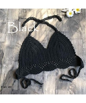 Sexy Bikini Top - Women Lace Crochet Bikini Top Crochet Knit Crop Top Summer Beach Halter Bra - black - C718UNA22ZG $12.59-Tops