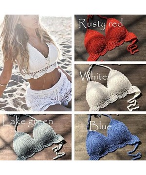 Sexy Bikini Top - Women Lace Crochet Bikini Top Crochet Knit Crop Top Summer Beach Halter Bra - black - C718UNA22ZG $12.59-Tops