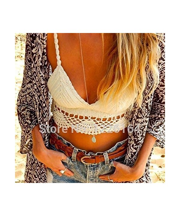 Sexy Bikini Top - Women Lace Crochet Bikini Top Crochet Knit Crop Top Summer Beach Halter Bra - black - C718UNA22ZG $12.59-Tops