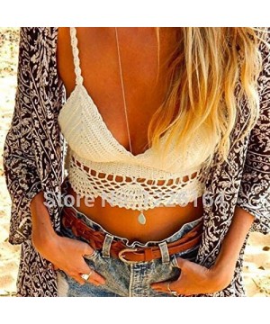 Sexy Bikini Top - Women Lace Crochet Bikini Top Crochet Knit Crop Top Summer Beach Halter Bra - black - C718UNA22ZG $12.59-Tops