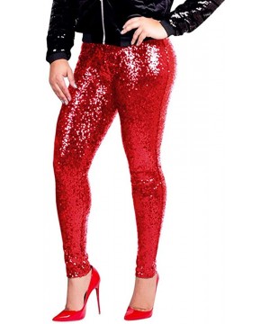 Women Shiny Metallic Plus Size Sequin Slim High Waist Vintage Leggings Pants Ladies Sexy Clubwear Trousers - Red - CK18NRGL0M...