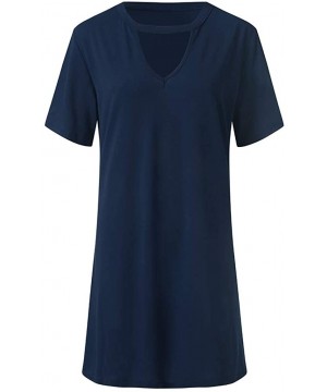 Evening Dresses Sexy Casual Loose Mini Dress Short Sleeve Jumper Baggy Party Dress Choker Strap V Neck Dress Navy - C618TTA4U...