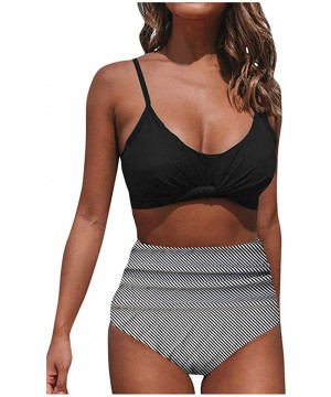 Womens High Waisted Ruched Swimsuit Spaghetti Strap Front Twist Top Two Piece Bathing Suit Swimwear - Black - CS193Z5IC2W $11...