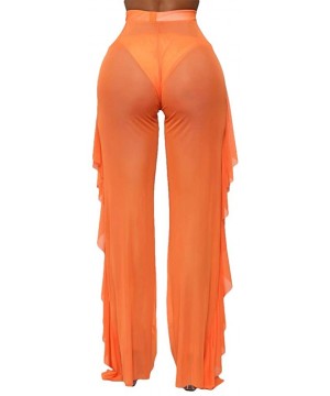 Women Perspective Sheer Mesh Casual Pants Bikini Bottom Cover Up Long Trousers - Orange - CM18QYL27EW $11.71-Cover-Ups