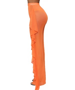 Women Perspective Sheer Mesh Casual Pants Bikini Bottom Cover Up Long Trousers - Orange - CM18QYL27EW $11.71-Cover-Ups