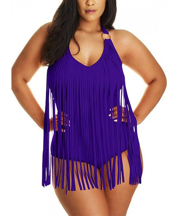 Pretty Padded One Piece Fringed Swimsuit Swimwear Monokini - Purple - CT12FME8WZP $21.99-One-Pieces