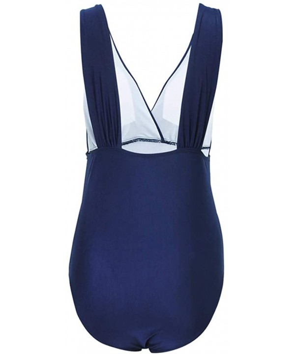 Women's One Piece V-Neckline Ruched Monokini Solid Swimwear Tummy Control Bathing Suit Large Size M-4XL - Blue - C118RIWMHQ6 ...