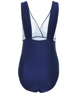 Women's One Piece V-Neckline Ruched Monokini Solid Swimwear Tummy Control Bathing Suit Large Size M-4XL - Blue - C118RIWMHQ6 ...