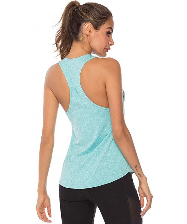 Workout Tank Tops for Women Loose Fit Open Back Exercise Gym Yoga Shirts Athletic Racerback Quick Dry Gym Clothes Blue - C119...