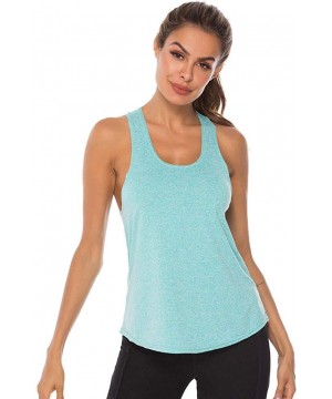 Workout Tank Tops for Women Loose Fit Open Back Exercise Gym Yoga Shirts Athletic Racerback Quick Dry Gym Clothes Blue - C119...