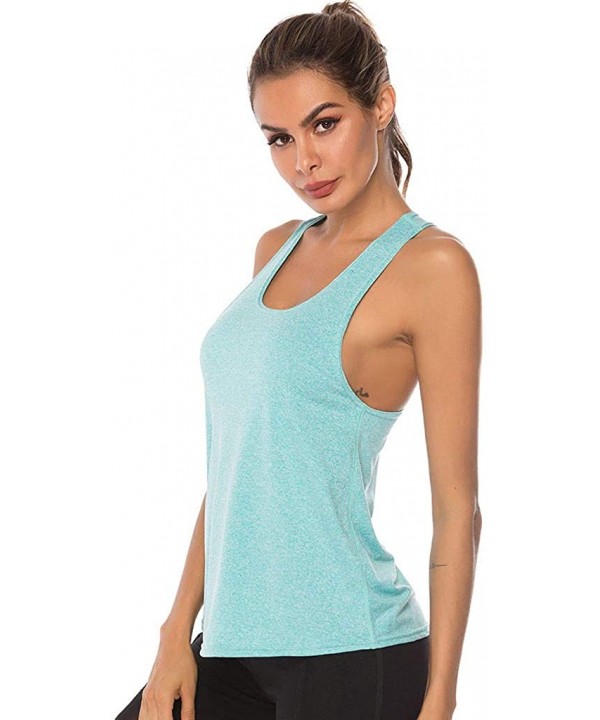 Workout Tank Tops for Women Loose Fit Open Back Exercise Gym Yoga Shirts Athletic Racerback Quick Dry Gym Clothes Blue - C119...