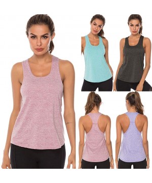 Workout Tank Tops for Women Loose Fit Open Back Exercise Gym Yoga Shirts Athletic Racerback Quick Dry Gym Clothes Blue - C119...