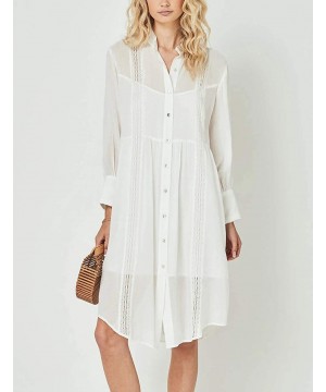 Women Sexy Vogue Button Down Shirts Crinkle Chiffon Bathing Suit Cover up Beachwear - 5-white-b - CW190MMYXMO $15.96-Cover-Ups